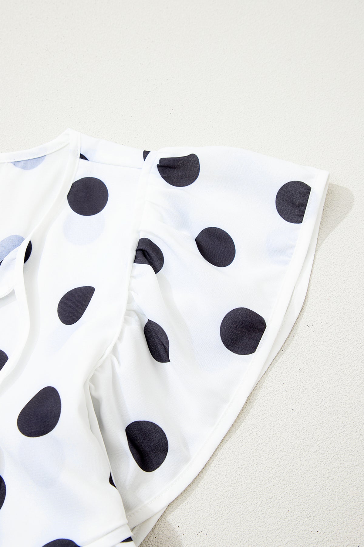 White Polka Dot Print Flutter Sleeve Striped Patchwork Babydoll Blouse