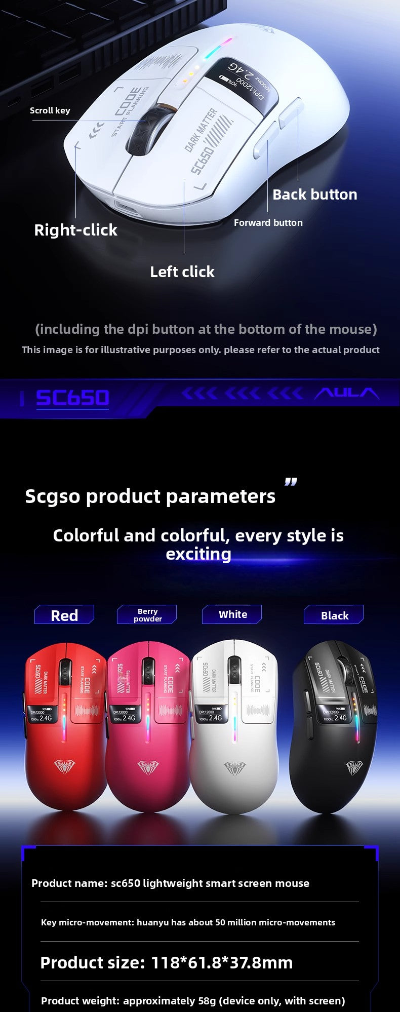 AULA SC650 Wireless Mouse Tri Mode Lightweight Design PAW3311 Sensor 12000dpi 1000Hz gaming mice Customized Pc Accessories gifts