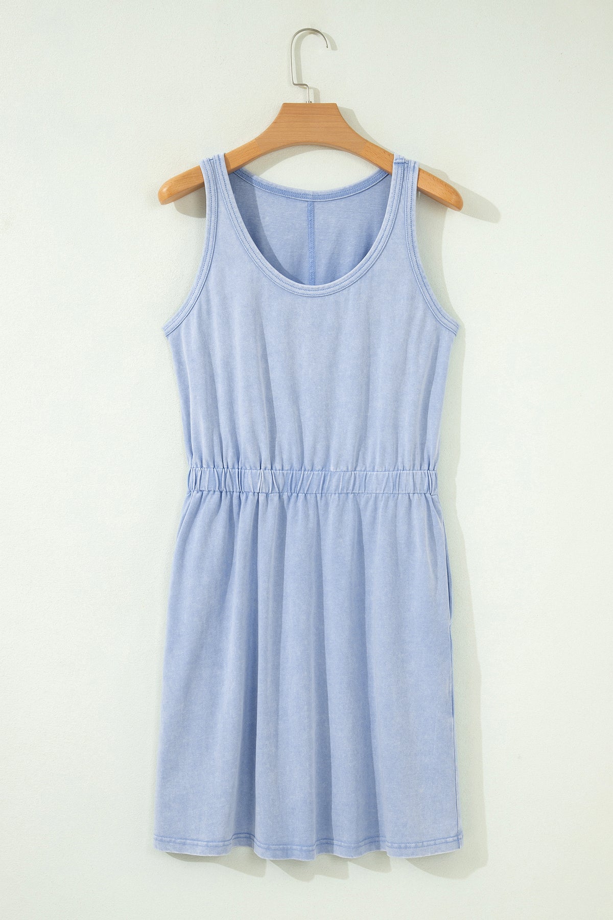 Ashleigh Blue Mineral Wash U Neck Elastic Waist Sleeveless Mini Dress