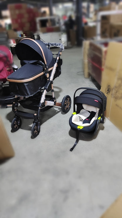 Baby Stroller Combo Car Seat - Infant Pushchair with Carry Cot Foldable Reversible Pram,Travel System with Isofix Base Upto 5lbs