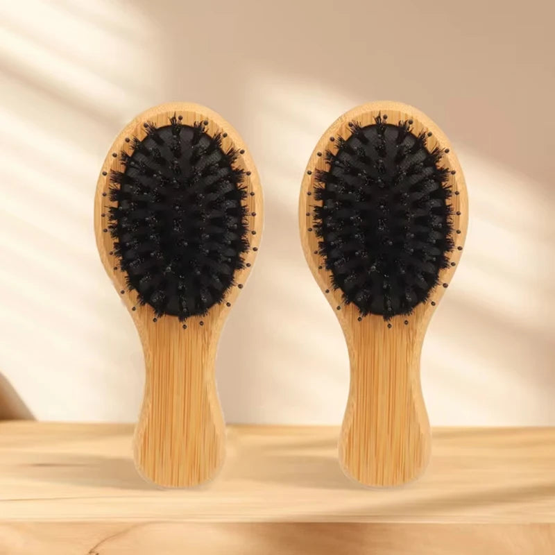 1/2 Pieces Mini Bamboo/Wooden Air Cushion Hair Brush Set - Portable Travel Hair Brush