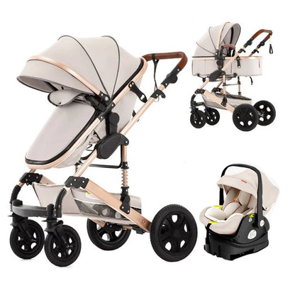Baby Stroller Combo Car Seat - Infant Pushchair with Carry Cot Foldable Reversible Pram,Travel System with Isofix Base Upto 5lbs