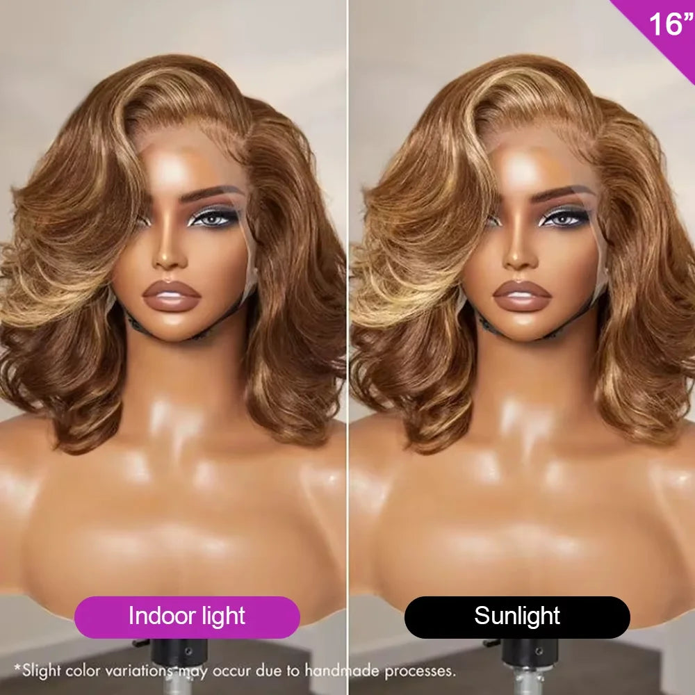Highlight Body Wave Bob Wig Human Hair 13X4 Lace Front Human Hair Wigs For Women Honey Blonde HD Transparent Lace Frontal Wig