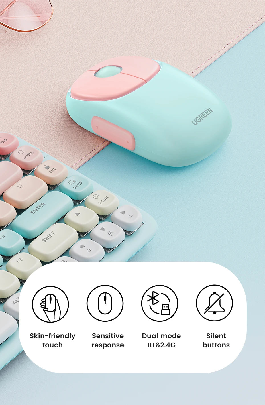 UGREEN Wireless Mouse Bluetooth 5.0 3.0 2.4G Rechargeable Mouse 4000 DPI Charging Bluetooth Mouse For MacBook iPad Tablet Laptop