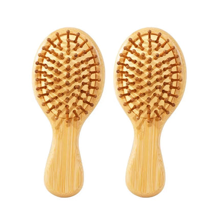 1/2 Pieces Mini Bamboo/Wooden Air Cushion Hair Brush Set - Portable Travel Hair Brush