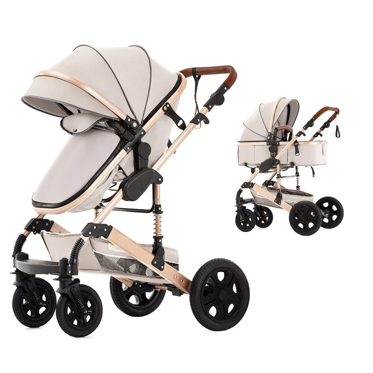 Baby Stroller Combo Car Seat - Infant Pushchair with Carry Cot Foldable Reversible Pram,Travel System with Isofix Base Upto 5lbs