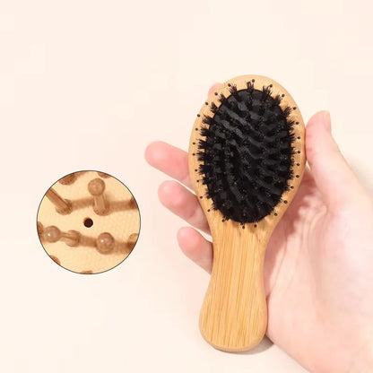 1/2 Pieces Mini Bamboo/Wooden Air Cushion Hair Brush Set - Portable Travel Hair Brush