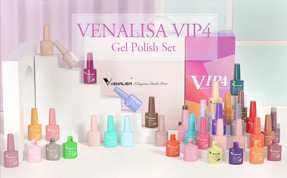 VIP5 VENALISA Gel Nail Polish Kit Hema Free Nude Pink Glitter Gorgeous Color Nail Manicure Soak off UV LED Nail Gel Varnish Set