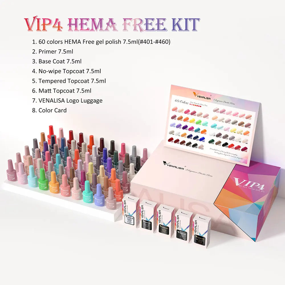 VIP5 VENALISA Gel Nail Polish Kit Hema Free Nude Pink Glitter Gorgeous Color Nail Manicure Soak off UV LED Nail Gel Varnish Set