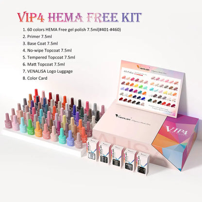 VIP5 VENALISA Gel Nail Polish Kit Hema Free Nude Pink Glitter Gorgeous Color Nail Manicure Soak off UV LED Nail Gel Varnish Set