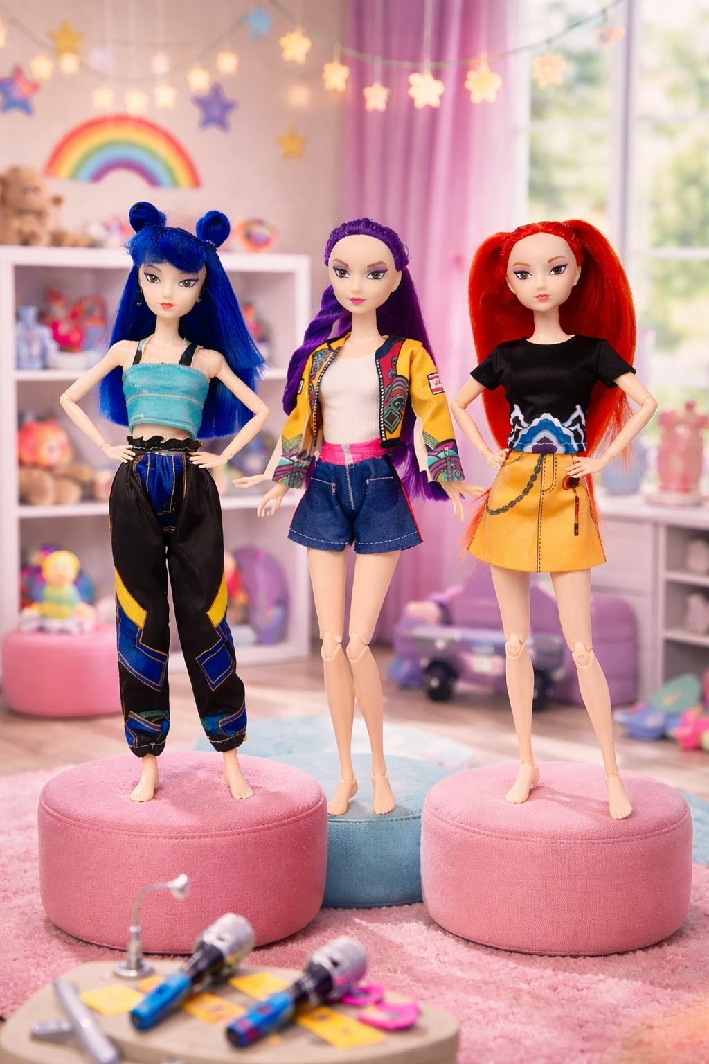 K-Pop Demon Hunters Musical Action Figure Set - 3-Pack Rumi, Zoey & Mira with Sound - Dobermen Premier
