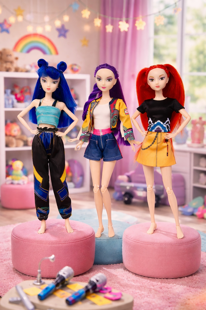 K-Pop Demon Hunters Musical Action Figure Set - 3-Pack Rumi, Zoey & Mira with Sound - Dobermen Premier