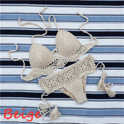 Handmade Crochet Push up Bikini Set Sexy Women Swimwear Crop Top Beach Swimsuit Suit
