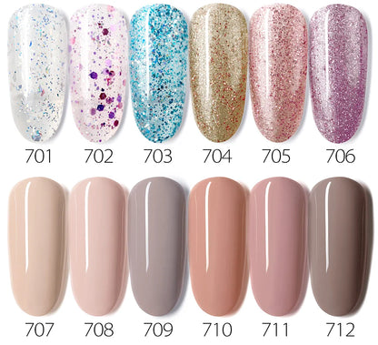 VIP5 VENALISA Gel Nail Polish Kit Hema Free Nude Pink Glitter Gorgeous Color Nail Manicure Soak off UV LED Nail Gel Varnish Set