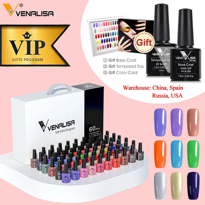 VIP5 VENALISA Gel Nail Polish Kit Hema Free Nude Pink Glitter Gorgeous Color Nail Manicure Soak off UV LED Nail Gel Varnish Set