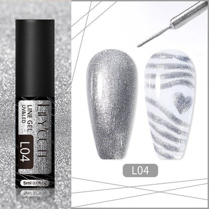 LILYCUTE 5ml Super Bright Silver Metallic Painting Liner Gel Nail Polish Drawing Stripe Graffiti Mirror Pull Line UV Gel Varnish