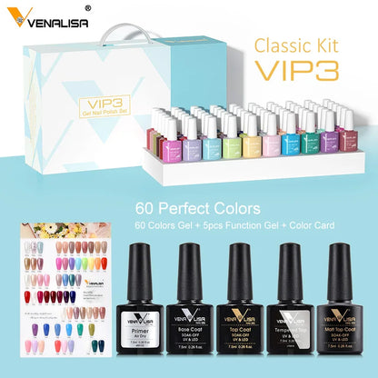 VIP5 Venalisa Nail Gel Polish Kit HEMA FREE Jelly Pink Nude Color Sparkle Gel Varnish Self Leveling Gel Nail Varnish Whole Set