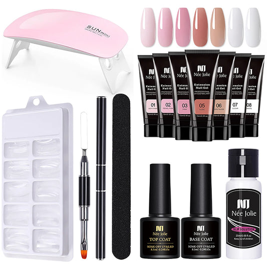 120ml 8pcs UV Nail Gel Extension Nail Kit Manicure Gel Set With Nail File,brush,cleaner,Base Glue,Sealing Layer,Mini Lamp)