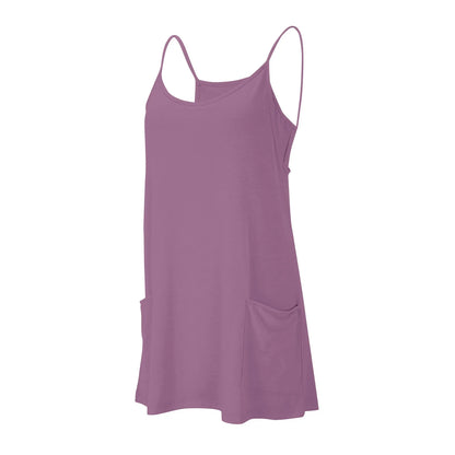 Women's Tennis Dress Solid Color Pocket Sexy Suspender Fake Two-piece Loose Breathable Comfortable Sports Dress