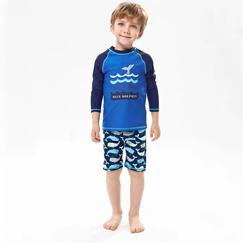Kids' Long Sleeve Swimsuit Set: 2-Piece Rash Guard & Shorts for Toddlers and Children