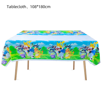 Pokemon Tablecloth Birthday Party Decorations Baby Shower Disposable Tableware Pikachu Table Cover Kids Favors Party Supplies