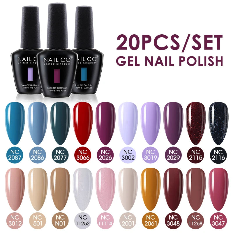 NAILCO 15ml Gel Nail Polish Set 30pcs/Lot Gel Polish Nail Soak Off UV LED Semi-Permanent Varnishes Nail Art Salon Free Shipping