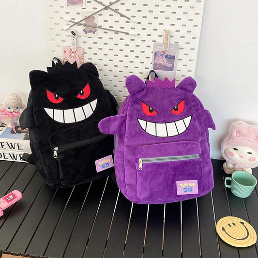 Gengar Plush Backpack  Anime Pokemon School Bag Large Capacity Soft Stuffed Animal Shoulder Bag for Boys Girls Birthday Gift