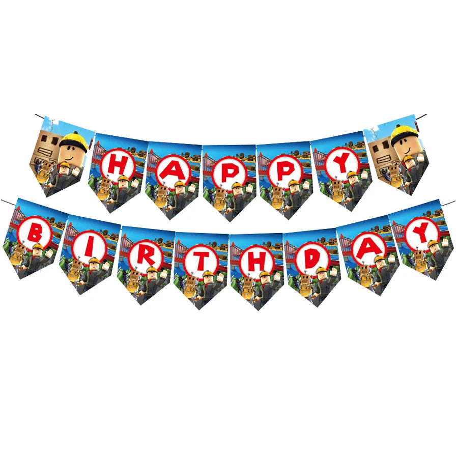Roblox Theme Party Supplies Birthday Decorations Tableware Paper Cups Balloon Tablecloth Gift Bag Banner Cake Topper Baby Shower