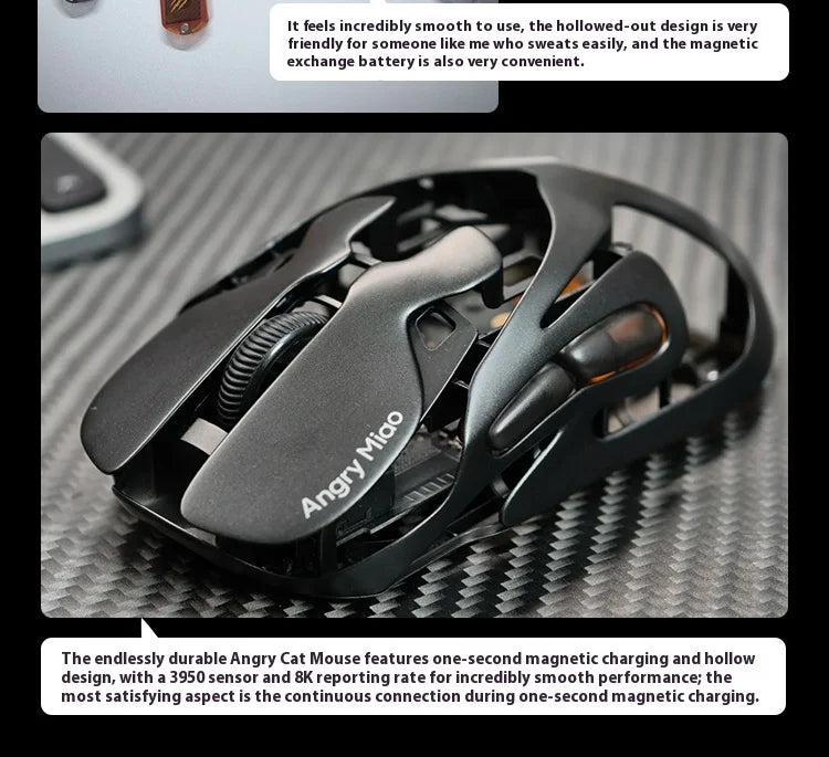 Angry Miao AM Infinity Mouse Tri Mode Wireless Mouse Paw3950 8000Hz Lightweight Hollow Out Magnalium Gaming Mice PC Accessories