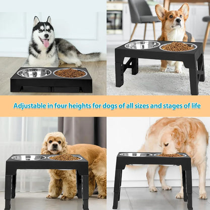 Elevated Dog Feeder Bowls Adjustable Raised Stand with Double Stainless Steel Food Water Bowls Small Medium Large Dogs