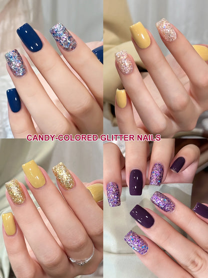 2/16pcs Nail Art Candy Sequins Solid Color Nail Polish Gel Set, Color Sequins with Solid Color Shiny Gloss Nail Art DIY