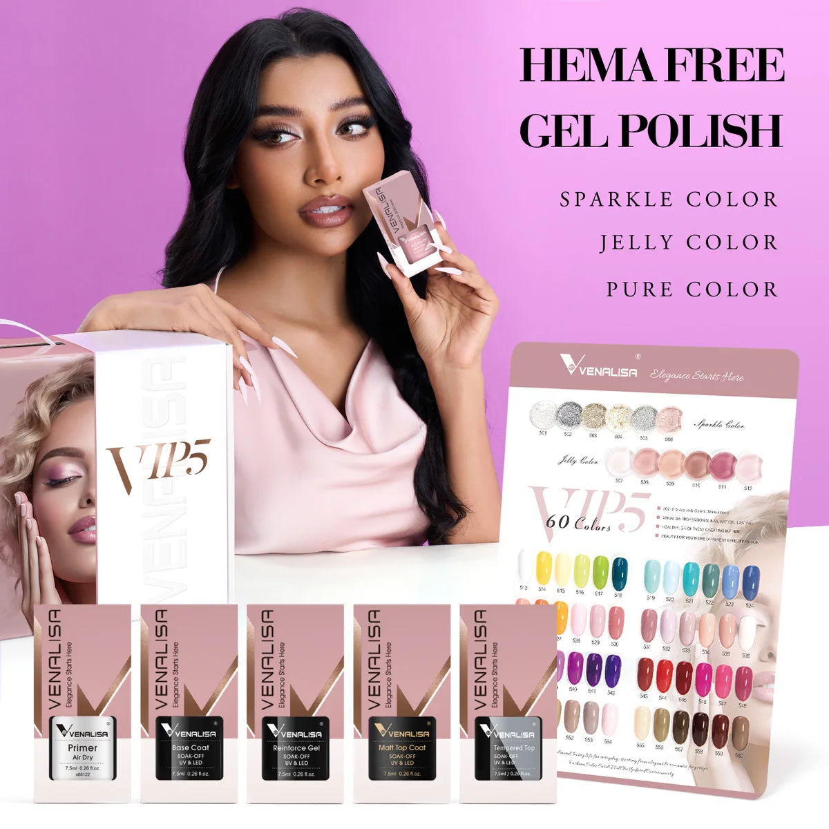 VIP5 Venalisa Nail Gel Polish Kit HEMA FREE Jelly Pink Nude Color Sparkle Gel Varnish Self Leveling Gel Nail Varnish Whole Set