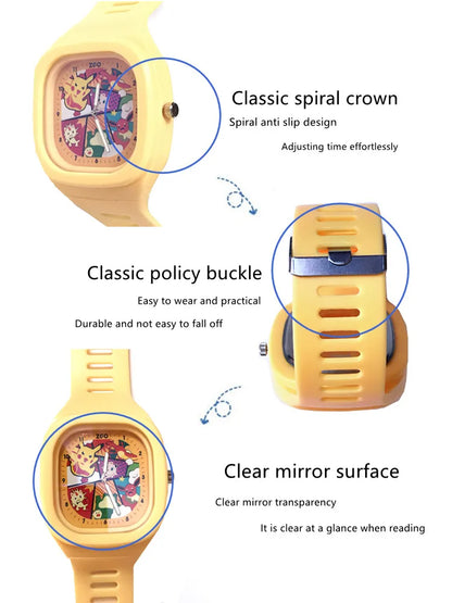 Pocket Monster Watch Anime Pikachu Cartoon Children's Quality Cute Square Watch Gift Box Series Children's Christmas Gifts