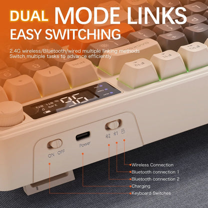 FREEWOLF M96 Wireless Dual-Mode Keyboard with Intelligent Screen,2000mAh Battery & PBT Keycaps,Compatible with Multiple Systems
