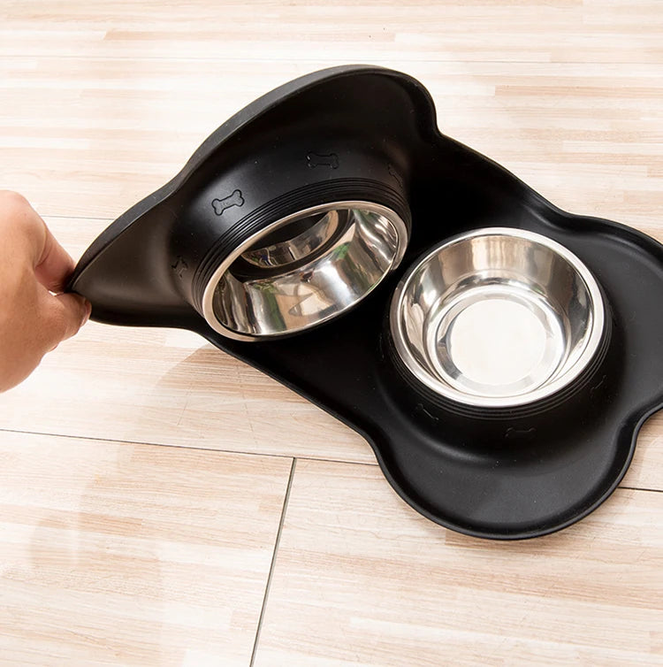 Stainless Steel Pet Dog Feeder Silicone Anti-spill Cats Dog Double Bowl Pet Feeding Drinking Water Bowls Dog Food Dispenser