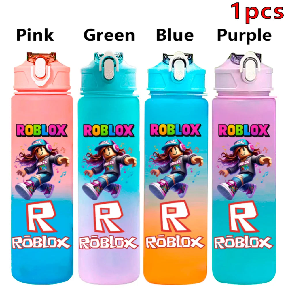 750ml Roblox Cartoon Large Capacity Gradient Color Straw Bottle Camping Drinking Tools Student Game Periphery Plastic Sports Cup
