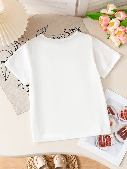 Girls K-POP Retro Anime Print Short Sleeve T-Shirt Cute Streetwear Graphic Tee Kids Summer Casual Top