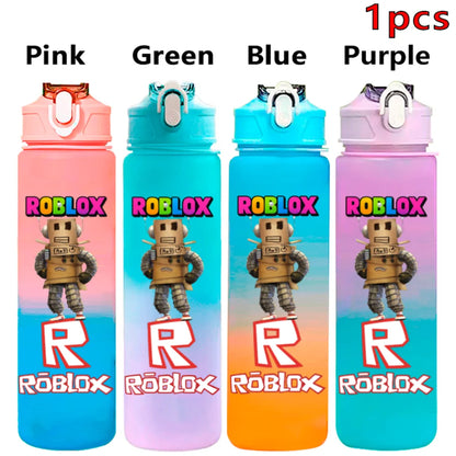 750ml Roblox Cartoon Large Capacity Gradient Color Straw Bottle Camping Drinking Tools Student Game Periphery Plastic Sports Cup