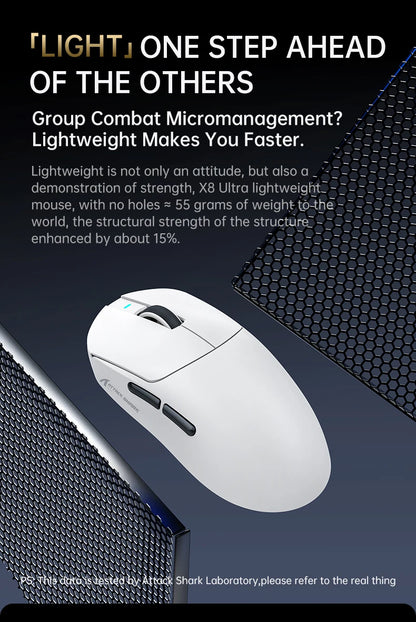 Attack Shark X8Ultra Gaming Mouse & Wireless 8K Receiver,Bluetooth Wireless Connection,PAW3950MAX Sensor,42000DPI,Type-C
