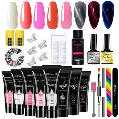 LIMEGIRL 15ml Nail Art Kit Poly Nail Gel Extending Set Cat Eye Extension Gel Nail Art Acrylic Gel Varnish Kit for Novice Beginne