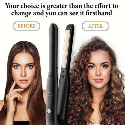 2-in-1 Mini Hair Straightener & Curler - Ceramic Fast Heating 140-220°C - Portable Flat Iron for Short Hair Travel Styling