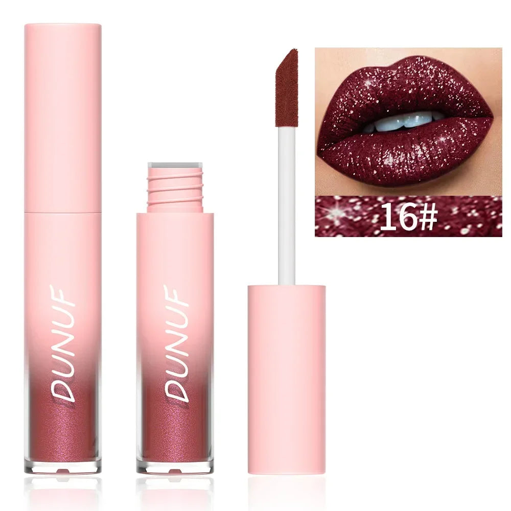 18 Color Sexy Red Diamond Glitter Lip Gloss Metallic Waterproof Long Lasting Matte Shimmer Liquid Lipstick Women Makeup Cosmetic