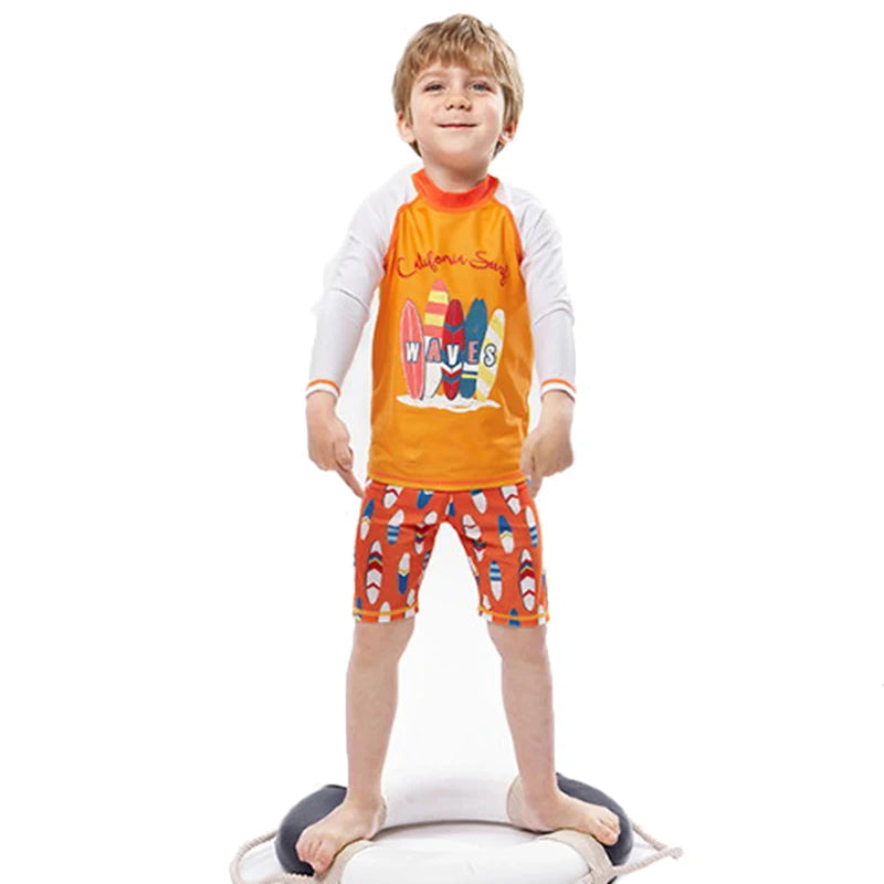 Kids' Long Sleeve Swimsuit Set: 2-Piece Rash Guard & Shorts for Toddlers and Children