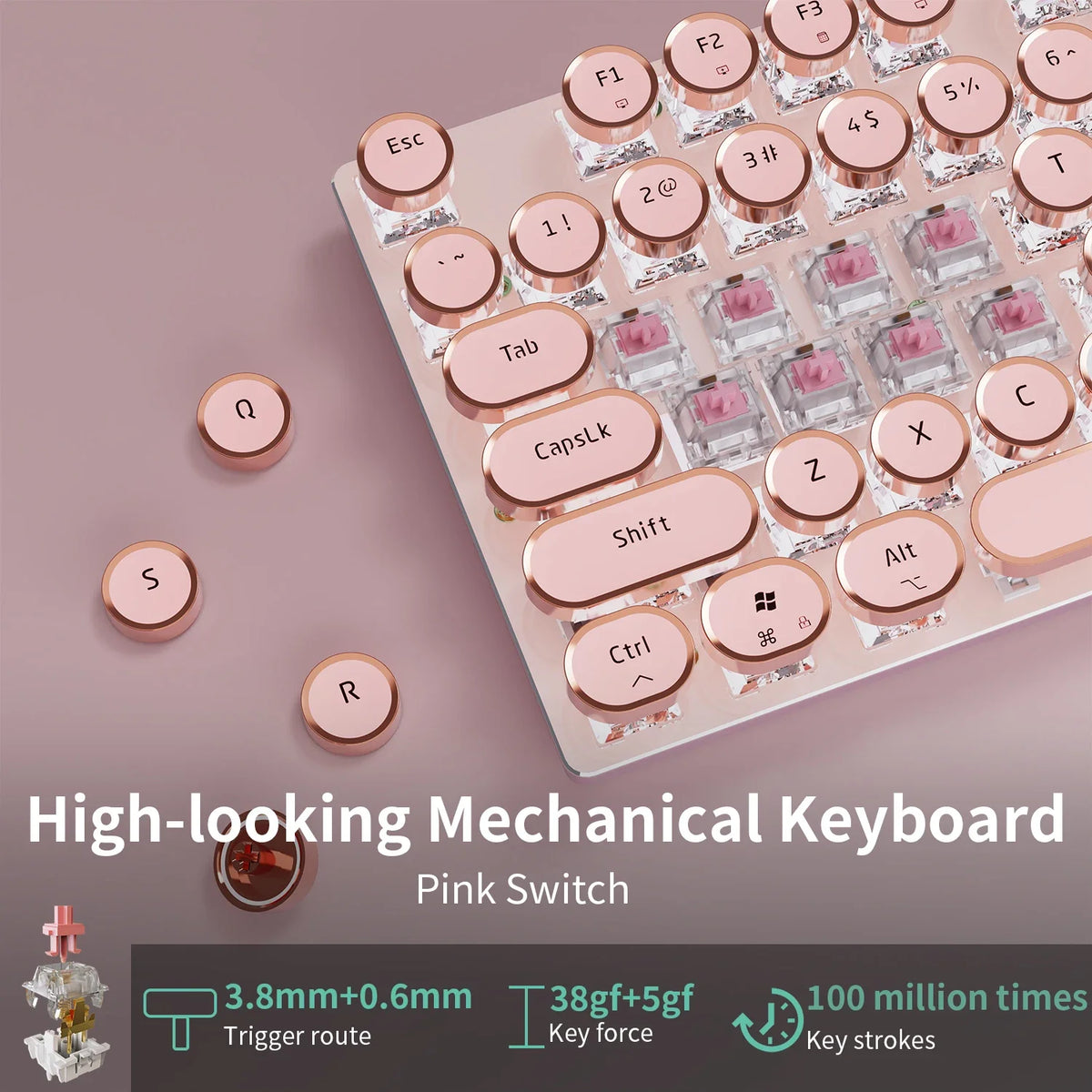 EWEADN V20 Mechanical Keyboard Wired Cute 104 Keys Round Keycaps Gaming Keyboard Retro Punk White Backlit Office Computer Mute