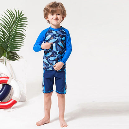 Kids' Long Sleeve Swimsuit Set: 2-Piece Rash Guard & Shorts for Toddlers and Children