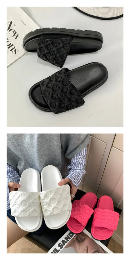 Ladies Magic Sticker Flat Slippers 2025 Summer New Designer Luxury Sandals for Women Elegant Home Flat Slippers Zapatos De Mujer