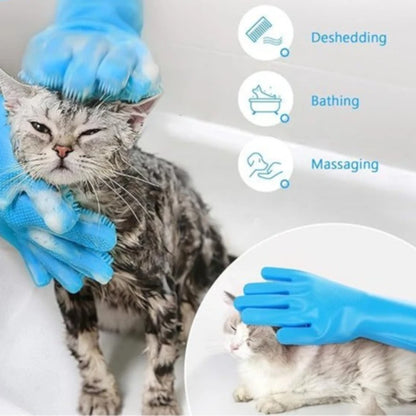 2-Piece Silicone Pet Grooming Gloves: 3-in-1 Bathing, Deshedding & Massage Set