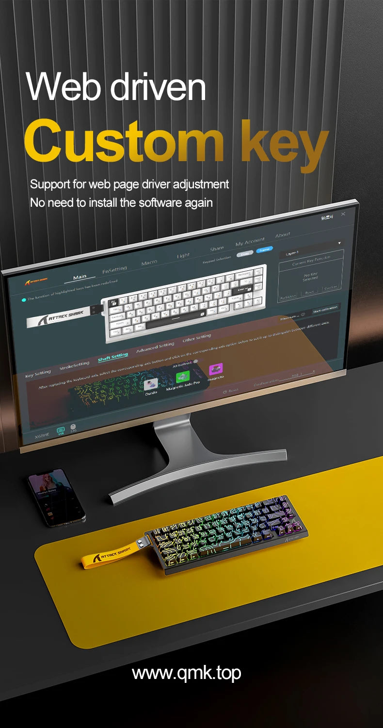 Magnetic Switch Keyboard ATTACK SHARK X68HE Wired and FREEWOLF F68 Wired F68Pro Wireless for Pro Gaming 8K Hz 0.01mm Rapid Trigg