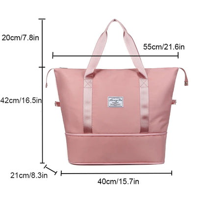 Extendable Women's Large Capacity Storage Luggage Handbag Leisure Travel Duffle Bag Waterproof Nylon Sports and Fitness Handbag