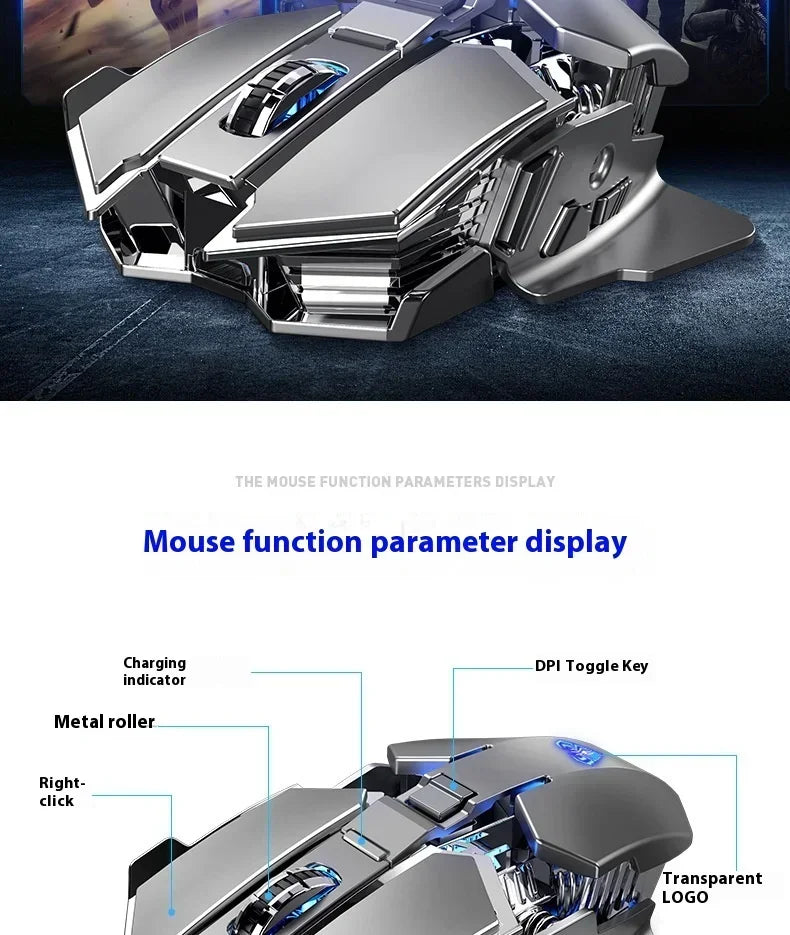 AULA SC300 Ultra-quiet Wireless Gaming Mouse Rechargeable Ergonomic Mechanical Armor Style, Colored and Vibrant Body Design